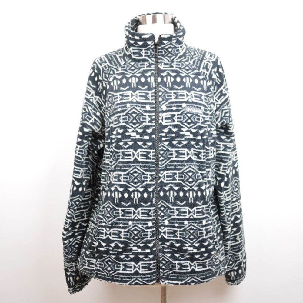 COLUMBIA Women's XL - Black &white full zip fleece jacket coat low pile coat